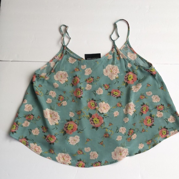 MinkPink Green Mint Spaghetti Straps Floral Button Down Camisole Top Blo… - Picture 2 of 6